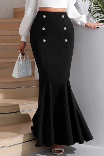 Skinny High Waist Mermaid Hem Formal Party Evening Cinch Waist Plus Size Maxi Skirt