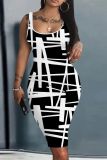 Casual Graphics Sleeveless U Neck Vest Bodycon Midi Tank Dresses