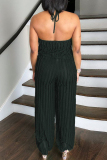 Backless Sleeveless Belted Ruffle Trim Halter Tops And Wide Leg Vacation Two Pieces Matching Pants Sets