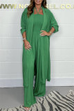 Casual Long Sleeve Belted Longline Cardigan And Sleeveless Halter Wide Leg Jumpsuits Vacation Two Pieces Matching Sets