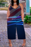Casual Flag Star Print Spaghetti Strap Sleeveless Vacation Plus Size Wide Leg Cami Jumpsuits
