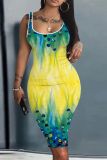 Casual Graphics Print Sleeveless U Neck Vest Bodycon Midi Tank Dresses