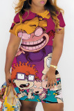 Casual Cartoon Print Basic O Neck Short Sleeve Bodycon Mini T-shirt Dress
