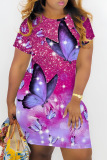 Casual Graphics Print Basic O Neck Short Sleeve Bodycon Mini T-shirt Dress