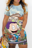 Casual Cartoon Print Basic O Neck Short Sleeve Bodycon Mini T-shirt Dress