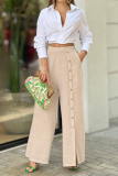 Turndown Collar Long Sleeve Linen Shirt Crop Blouse And Wide Leg Pants Vacation Two Pieces Trouser Sets