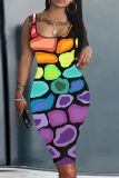 Casual Graphics Print Sleeveless U Neck Vest Bodycon Midi Tank Dresses