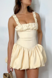 Sexy Square Collar Sleeveless Ruffle Trim Waist Skirt Formal Party Evening Vacation Mini Bubble Dress