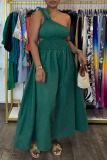 Casual One Shoulder Sleeveless Cinch Waist One Shoulder Asymmetrical Vacation A Line Pleated Maxi Dresses