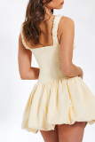 Sexy Square Collar Sleeveless Ruffle Trim Waist Skirt Formal Party Evening Vacation Mini Bubble Dress