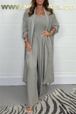 Casual Long Sleeve Belted Longline Cardigan And Sleeveless Halter Wide Leg Jumpsuits Vacation Two Pieces Matching Sets