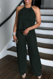 Backless Sleeveless Belted Ruffle Trim Halter Tops And Wide Leg Vacation Two Pieces Matching Pants Sets