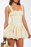 Sexy Square Collar Sleeveless Ruffle Trim Waist Skirt Formal Party Evening Vacation Mini Bubble Dress