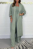 Casual Long Sleeve Belted Longline Cardigan And Sleeveless Halter Wide Leg Jumpsuits Vacation Two Pieces Matching Sets