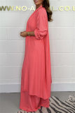 Casual Long Sleeve Belted Longline Cardigan And Sleeveless Halter Wide Leg Jumpsuits Vacation Two Pieces Matching Sets