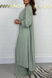 Casual Long Sleeve Belted Longline Cardigan And Sleeveless Halter Wide Leg Jumpsuits Vacation Two Pieces Matching Sets