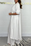 Casual Long Sleeve Belted Longline Cardigan And Sleeveless Halter Wide Leg Jumpsuits Vacation Two Pieces Matching Sets