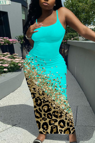 Sexy Casual Graphics Print Backless Spaghetti Strap Sleeveless Long Vacation Bodycon Maxi Slip Dresses