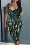 Casual Graphics Sleeveless U Neck Vest Bodycon Midi Tank Dresses