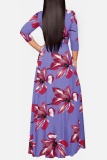 Floral Print V Neck Half Sleeve Long Vacation A Line Summer Floral Maxi Dresses