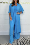Casual Long Sleeve Belted Longline Cardigan And Sleeveless Halter Wide Leg Jumpsuits Vacation Two Pieces Matching Sets