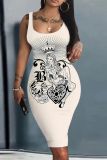 Casual Graphics Print Sleeveless U Neck Vest Bodycon Midi Tank Dresses
