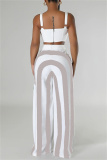 Sexy Stripe Print Backless Sleeveless Spaghetti Strap Tank Crop Tops And Wide Leg Pants Vacation Formal Office Lady Two Pieces Trouser Sets