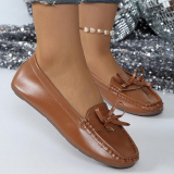 Casual Bow Decor Round Shallow Loafers Flats Shoes Toe Flat Office Lady Shoes