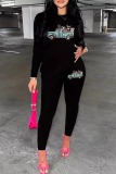 Casual Graphics Print O Neck Long Sleeve Tops And Skinny Pants Sportwear Two Pieces Trouser Sets