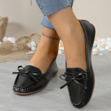 Casual Bow Decor Round Shallow Loafers Flats Shoes Toe Flat Office Lady Shoes