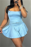 Sleeveless Backless Spaghetti Strap Cami Tops And Pleated Mini Skirt Sportwear Two Pieces Dress Sets