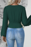 Daily Lantern Sleeve V Neck Cinch Waist Ruched Vacation Blouse