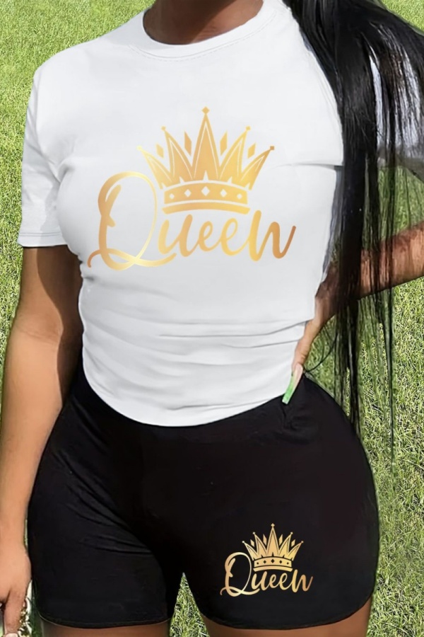 Casual Letter Print O Neck Short Sleeve T-shirt And Shorts Sportwear Two Pieces Workout Shorts Sets