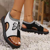 Casual Butterfly Print Fish Mouth New Mesh Knit Flower Embroidery Roman Style Peep Toe Casual Sandals Out Door Shoes
