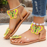 Casual Butterfly Decor Round Sandals Flat Bottom And Light Slip On Beach Vacation Shoes