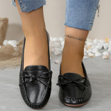 Casual Bow Decor Round Shallow Loafers Flats Shoes Toe Flat Office Lady Shoes
