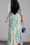 Casual Graphics Print V Neck Half Sleeve Strap Floor Length Design Vacation Long A Line Loose Maxi Dresses