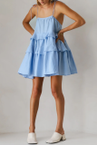 Sexy U Neck Sleeveless Lace Up Ruffle Tiered Hem Cake Skirt Formal Party Evening Vacation Loose Mini Swing Slip Dresses