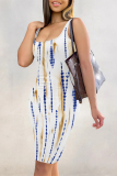 Sexy Geometric Print U Neck Sleeveless Vacation Bodycon Midi Tank Dresses