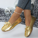 Casual Bow Decor Round Shallow Loafers Flats Shoes Toe Flat Office Lady Shoes