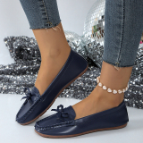 Casual Bow Decor Round Shallow Loafers Flats Shoes Toe Flat Office Lady Shoes