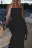 Sexy Backless Sleeveless Spaghetti Strap Long Vacation Ruched A Line Maxi Slip Sundress