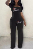 Casual Letters Print Hot Drill Square Neck Short Sleeve T-shirt And Pants Sets Sportwear Two Pieces Trouser Sets