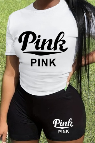 Casual Letter Print O Neck Short Sleeve T-shirt And Shorts Sportwear Two Pieces Workout Shorts Sets