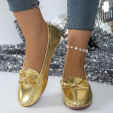 Casual Bow Decor Round Shallow Loafers Flats Shoes Toe Flat Office Lady Shoes