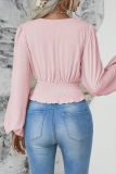Daily Lantern Sleeve V Neck Cinch Waist Ruched Vacation Blouse