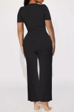 Casual Letters Print Hot Drill U Neck Short Sleeve T-shirt And Straight Leg Pants Sportwear Two Pieces Trouser Sets