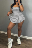 Sleeveless Backless Spaghetti Strap Cami Tops And Pleated Mini Skirt Sportwear Two Pieces Dress Sets
