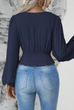 Daily Lantern Sleeve V Neck Cinch Waist Ruched Vacation Blouse