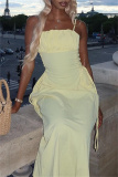Sexy Backless Sleeveless Spaghetti Strap Long Vacation Ruched A Line Maxi Slip Sundress